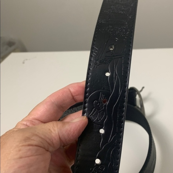 NWOT Black Lightly Tooled w Western Design Composite Leather Belt - Picture 5 of 9